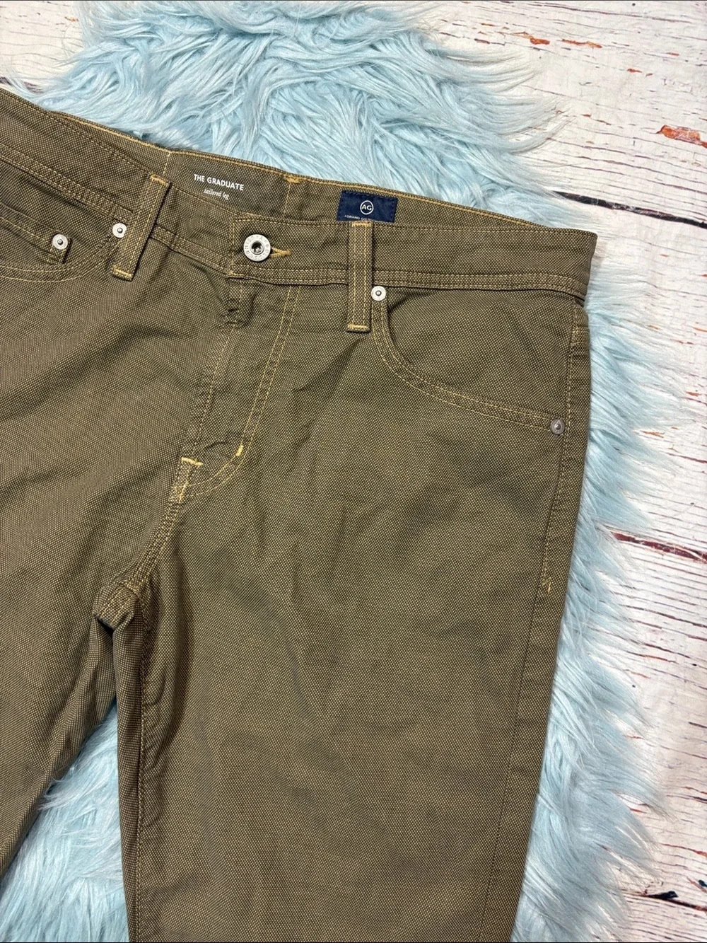 NWOT AG Adriano Goldschmied Textured Green Graduate Tailored Leg Trousers